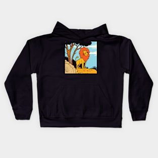 Lion in the Desert Funny Cartoon Style Kids Hoodie